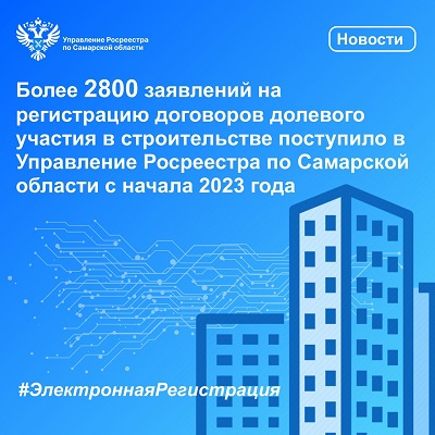 Более 2800 заявлений на регистрацию договоров долевого участия в строительстве поступило в Управление Росреестра по Самарской области с начала 2023 года