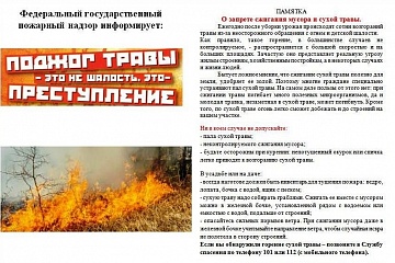 Листовка «О запрете сжигания сухой травы и мусора"