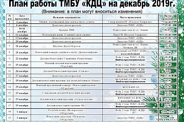 План работы ТМБУ "КДЦ"