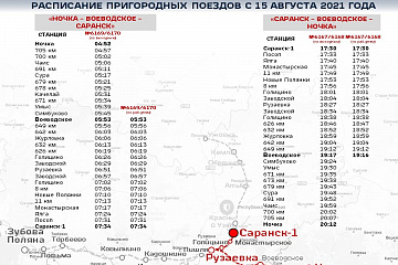 Расписание пригородных поездов с 15 августа 2021 года